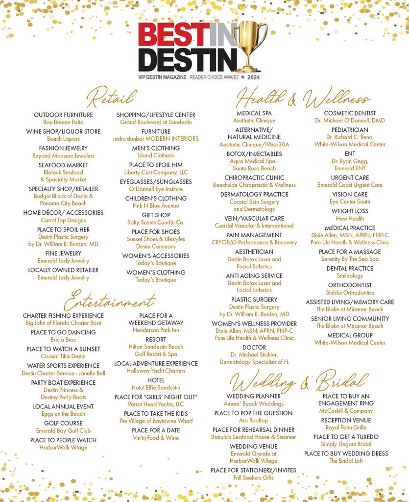 Best in Destin Winners 2024 VIP Destin Magazine